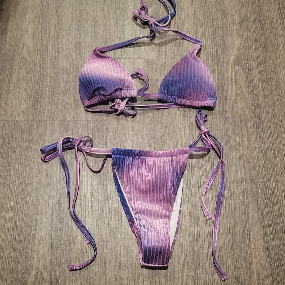 Purple Blue Ombre Velvet String Bikini